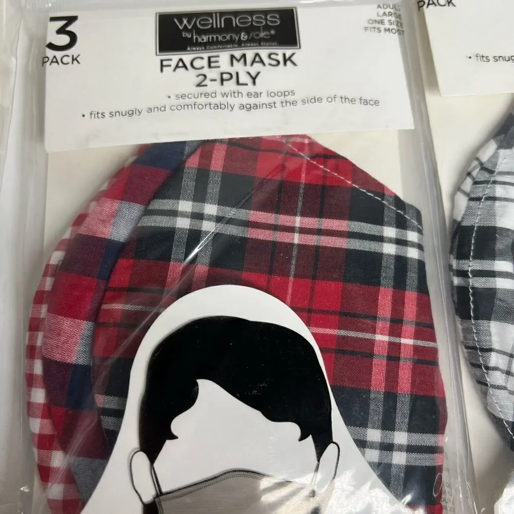 Bundle of 18 Face masks 2-ply 6 packs/ 1 pack toddler sz 1 pack adult L 4 packsM